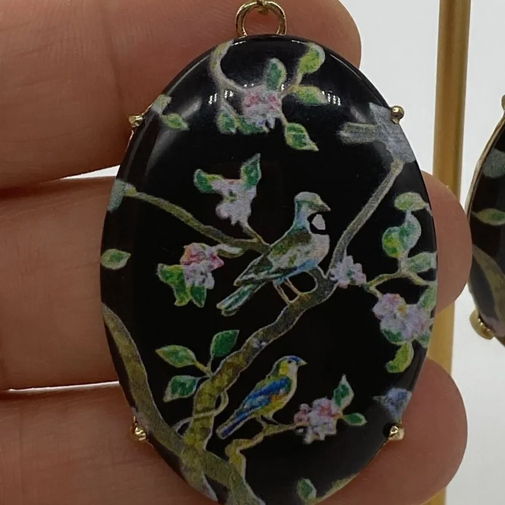 ✨🆕✨ Beautifully Boho Vintage Inspired BLACK Happy Days Floral Birds Earrings ✨